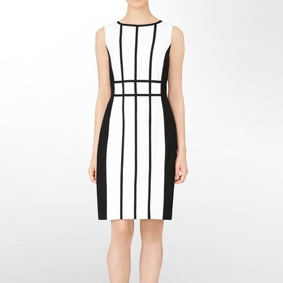 Calvin Klein Colorblock Stripe Sleeveless Midi Sheath Dress White Black Size 12 - Picture 1 of 6